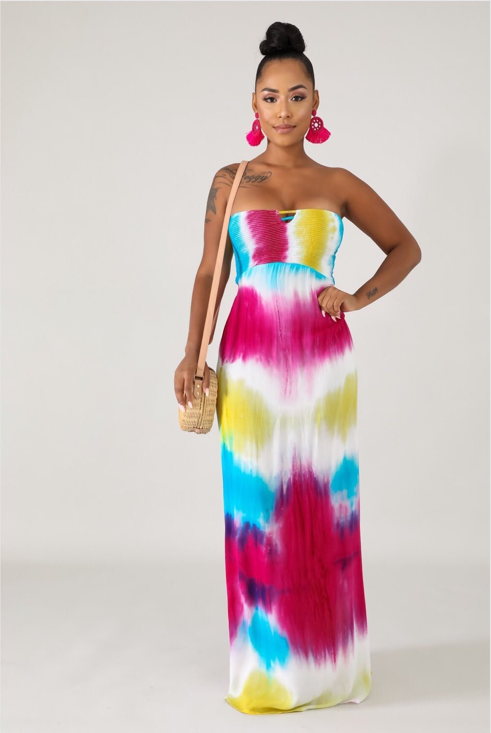 In the Clouds Strapless Tie Dye Maxi Dress Multicolor - Ali’s Couture 