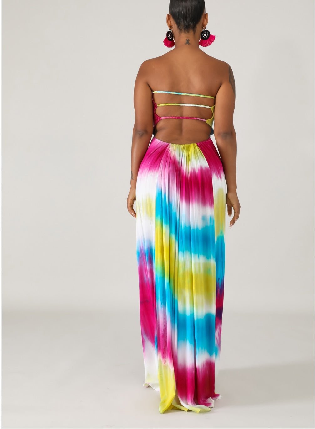 In the Clouds Strapless Tie Dye Maxi Dress Multicolor - Ali’s Couture 