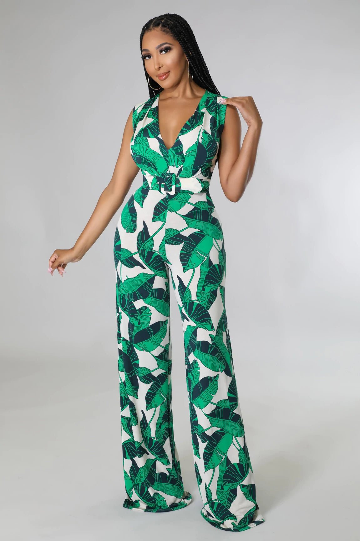 Island Hopping Tropical Jumpsuit Multicolor Green - Ali’s Couture 
