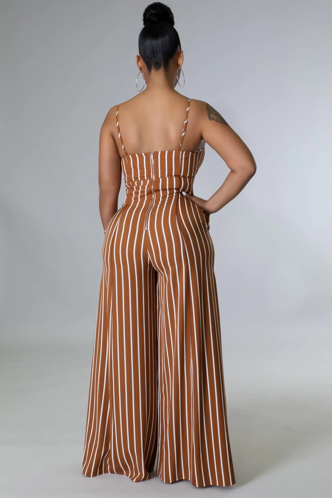 Janelle Striped Jumpsuit Brown - Ali’s Couture 
