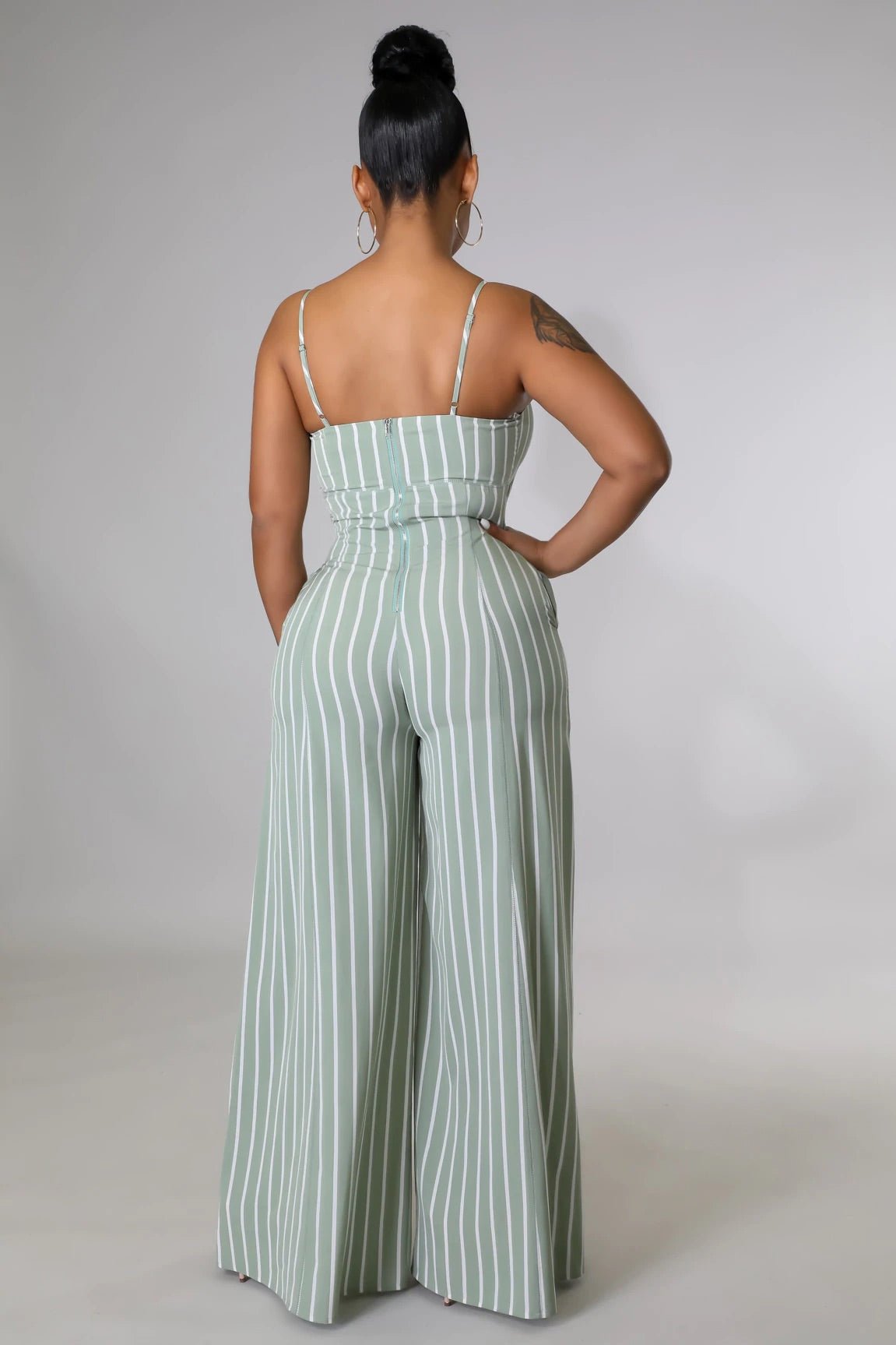 Janelle Striped Jumpsuit Sage - Ali’s Couture 