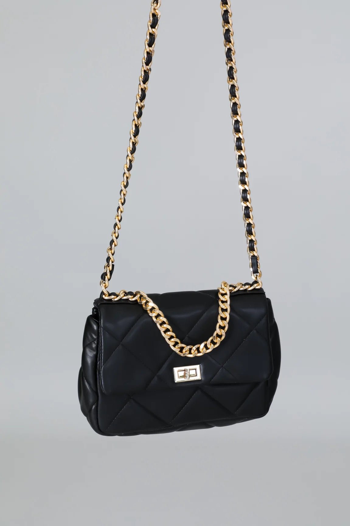 Jimena Quilted Crossbody Chain Handbag Black - Ali’s Couture 