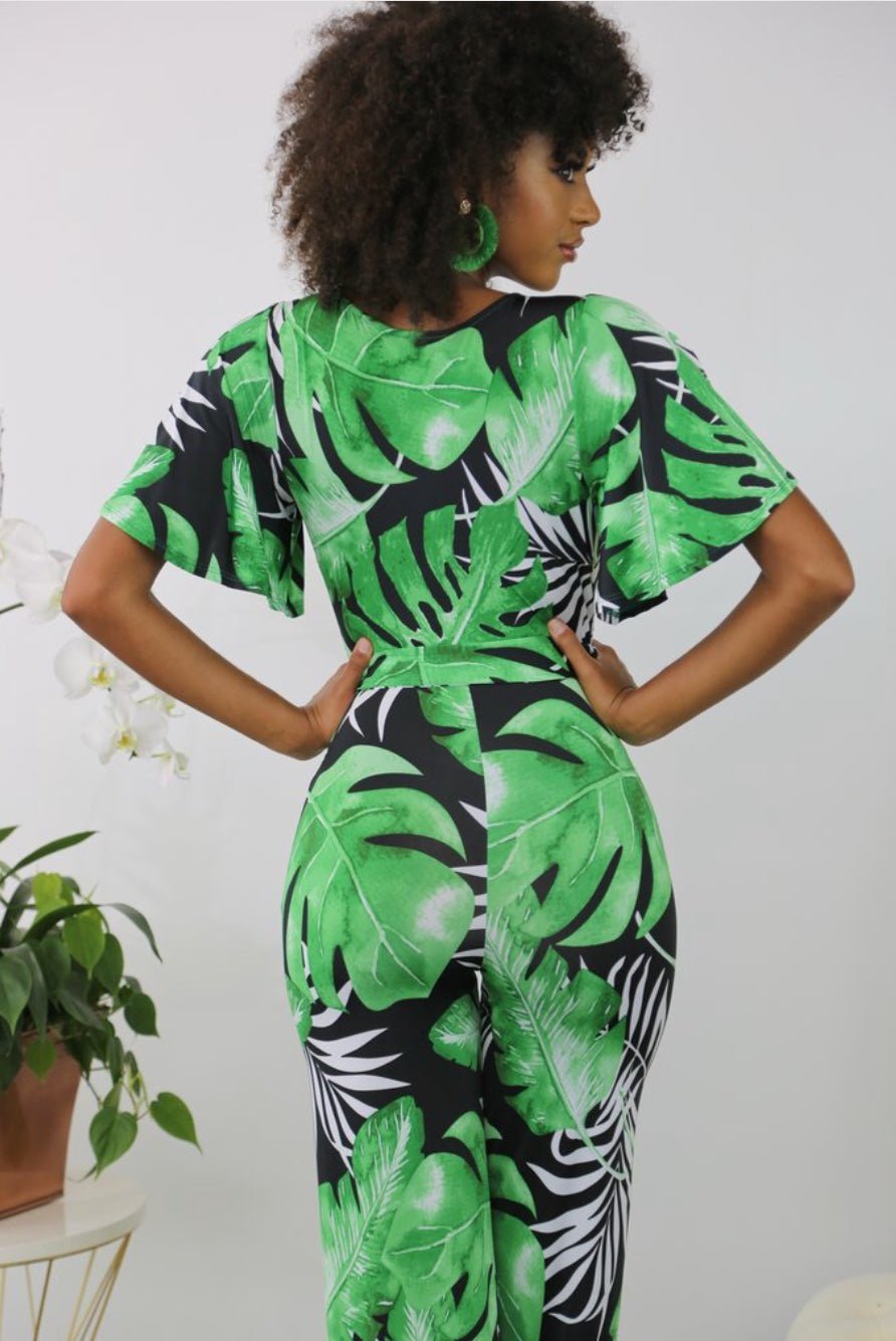 Jungle Leaf Tropical Jumpsuit Multicolor Green - Ali’s Couture 