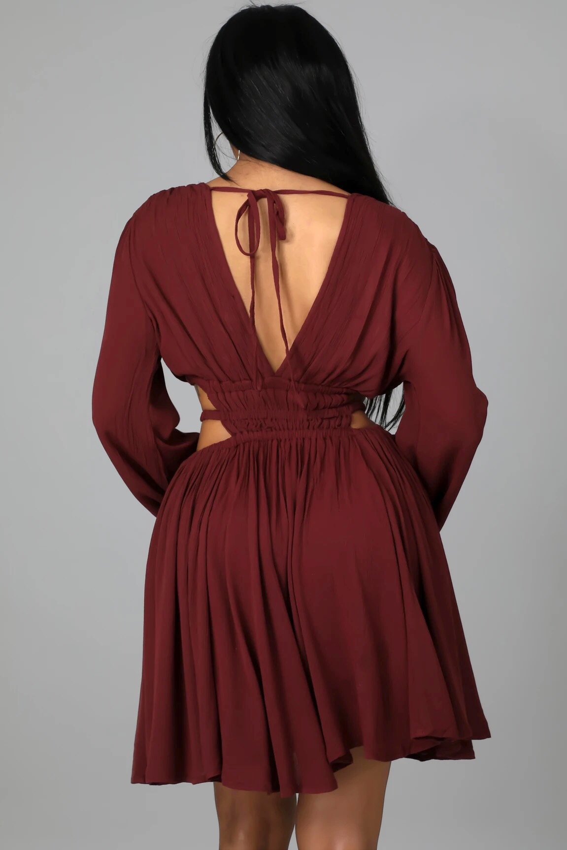 Kennedy Cutout Flare Mini Dress Burgundy - Ali’s Couture 