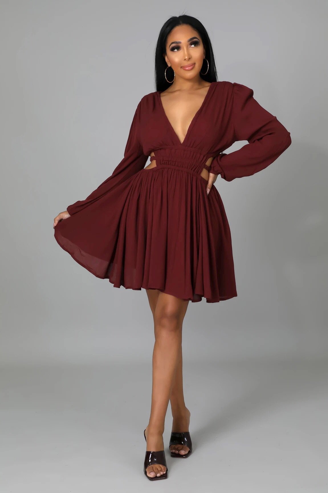 Kennedy Cutout Flare Mini Dress Burgundy - FINAL SALE - Ali’s Couture 