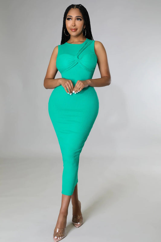 Knot My Type Ribbed Midi Dress Kelly Green - Ali’s Couture 