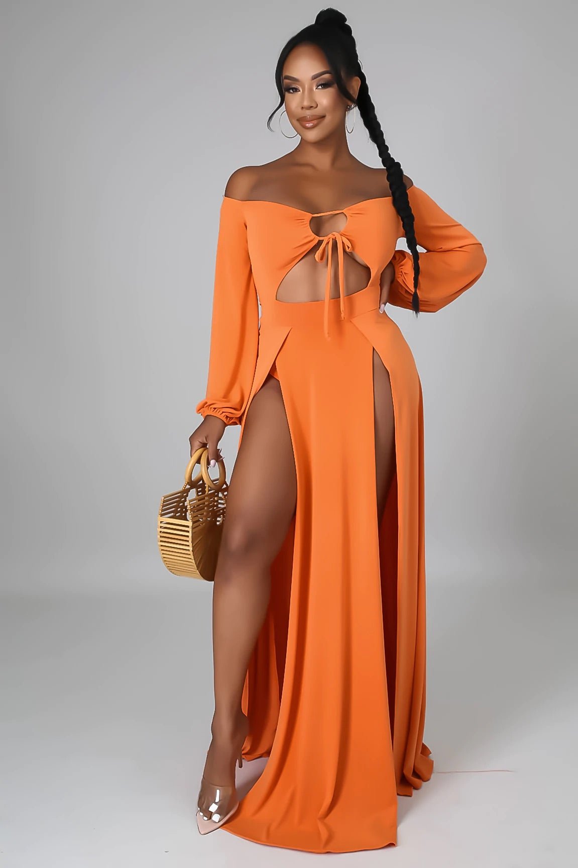 Laguna Beach Off The Shoulder Cutout Maxi Dress Orange - Ali’s Couture 