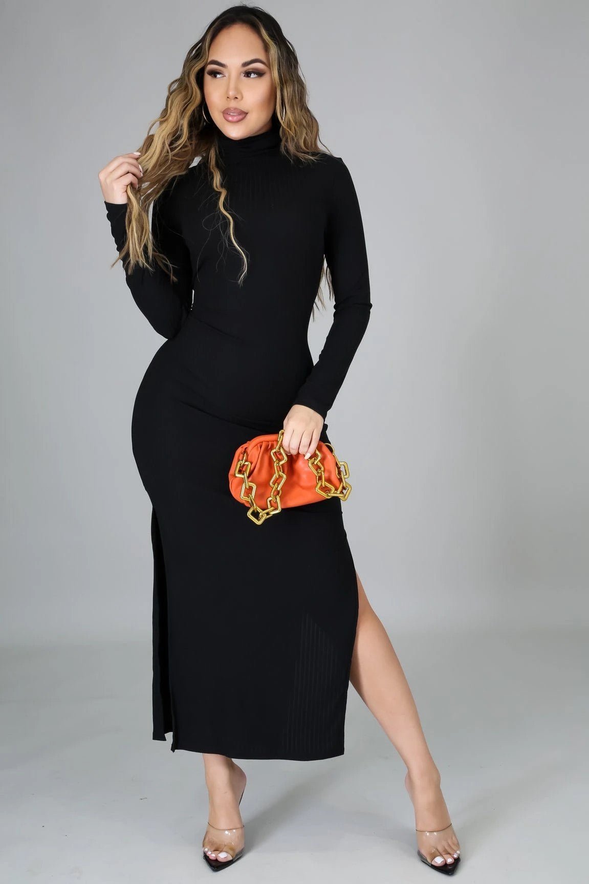 Lana Turtleneck Ribbed Maxi Dress Black - Ali’s Couture 
