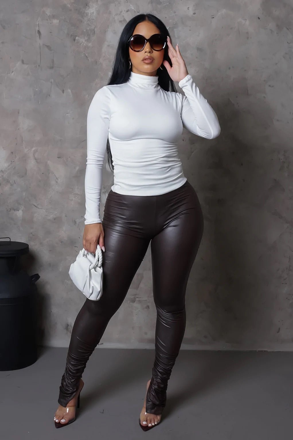 Late Night Faux Leather Leggings Dark Brown - Ali’s Couture 
