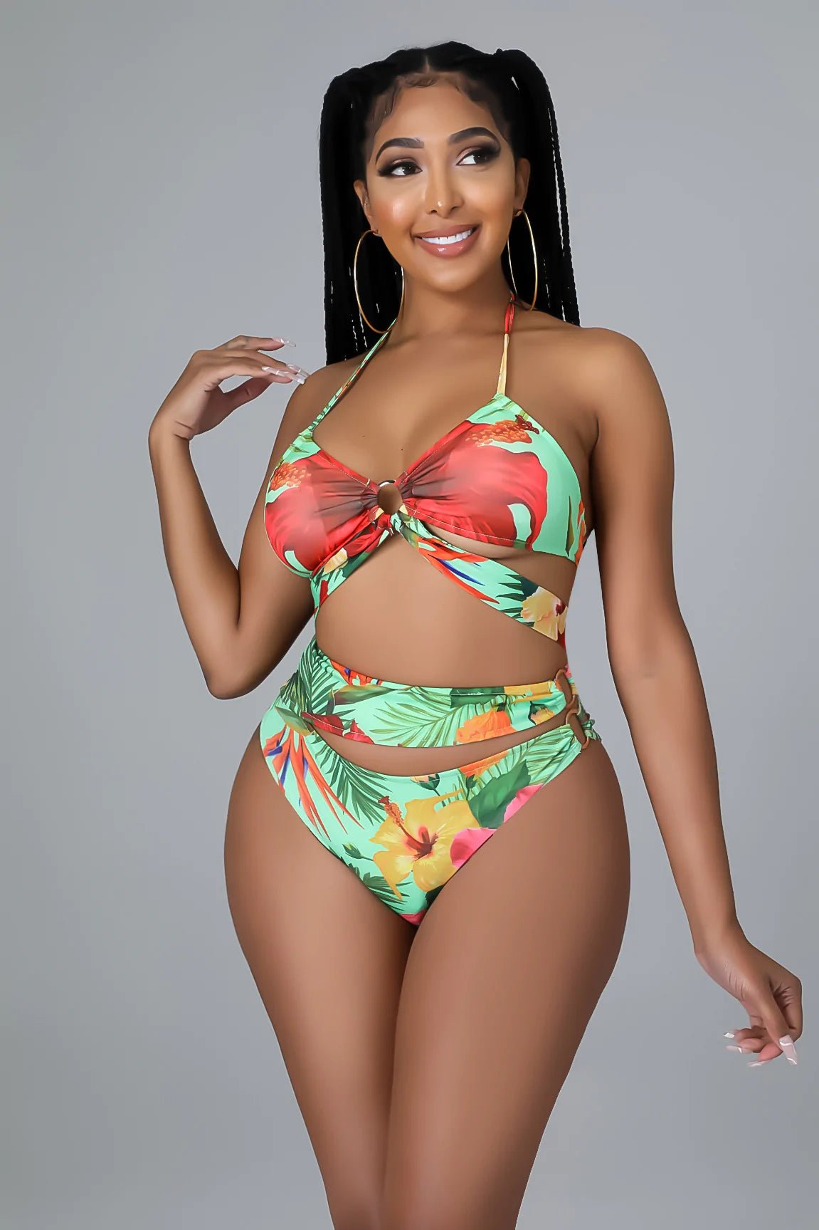 Leilani Floral Two Piece Bikini Set Multicolor Green - Ali’s Couture 
