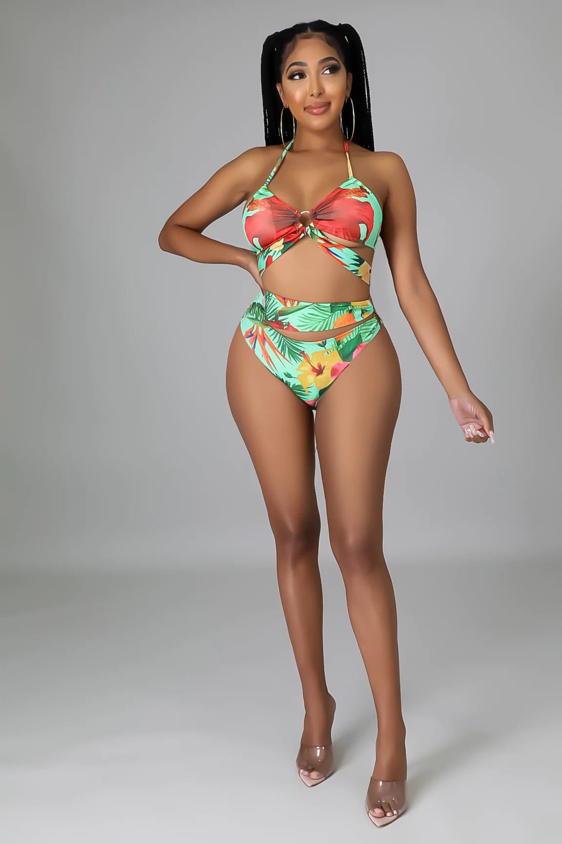 Leilani Floral Two Piece Bikini Set Multicolor Green - Ali’s Couture 