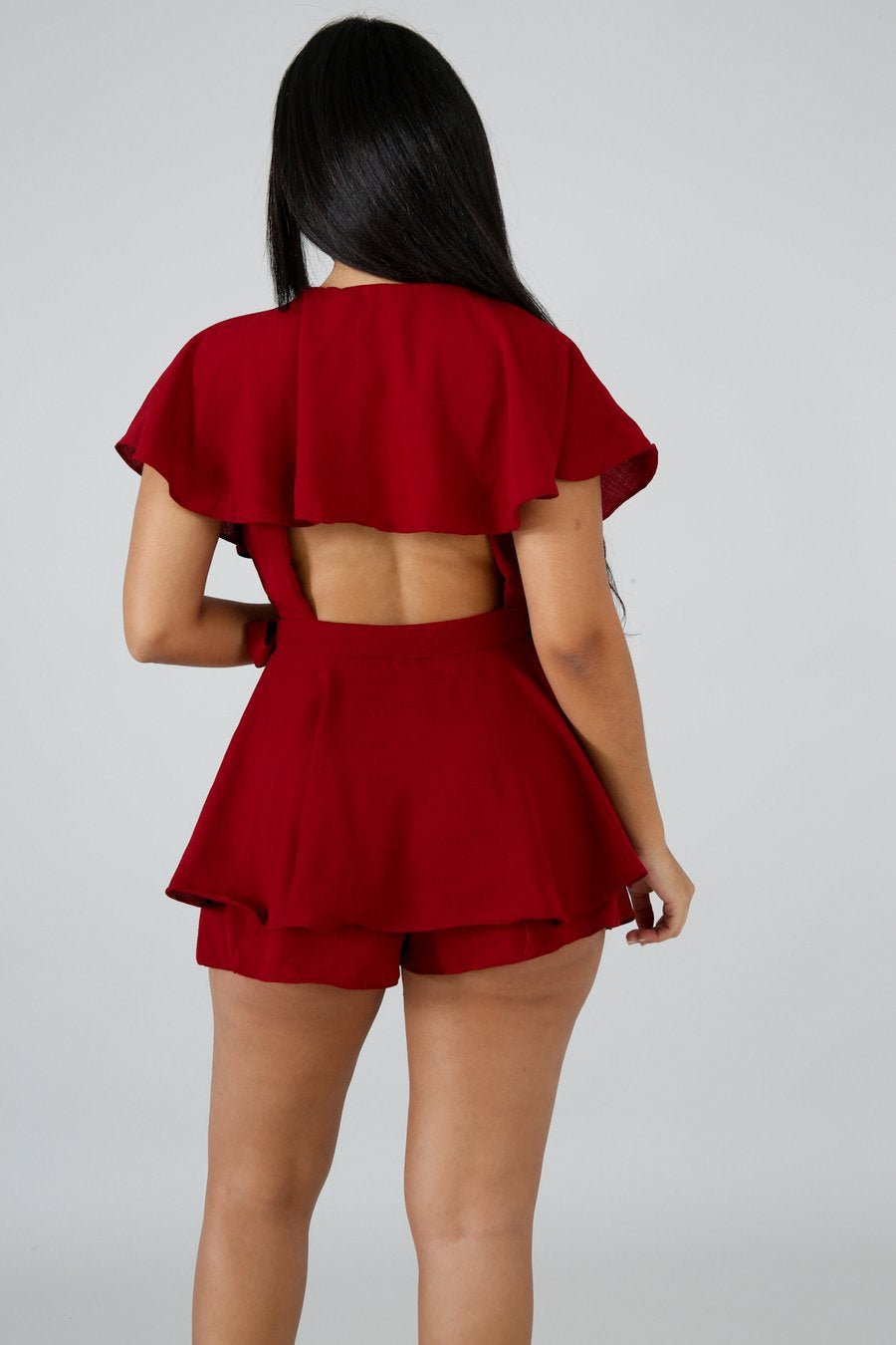 Lilly Wrap Romper Burgundy - Ali’s Couture 