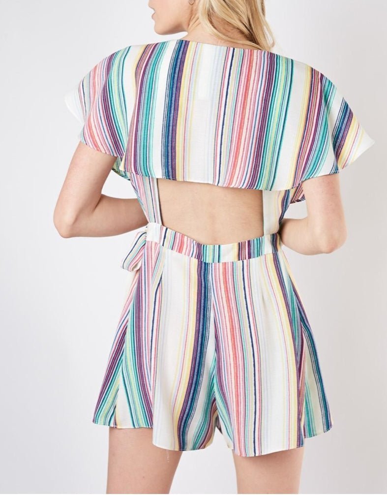 Lilly Wrap Striped Romper Multicolor - Ali’s Couture 