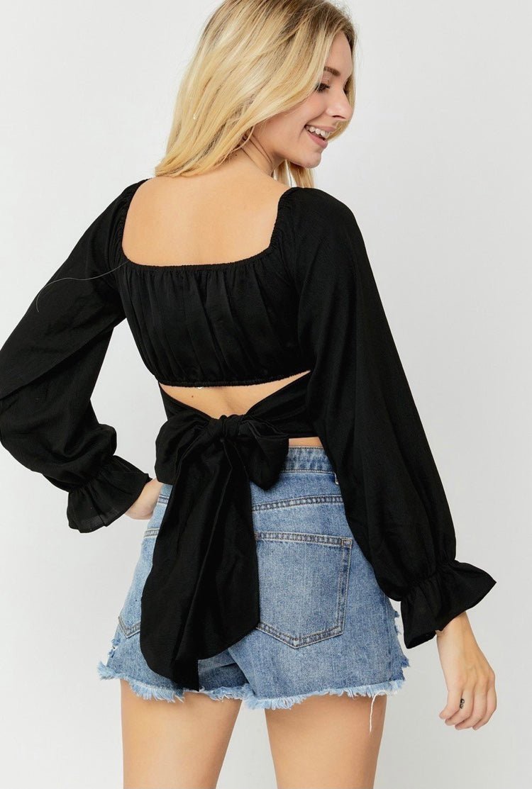 Lola Long Sleeve Crop Top Black - Ali’s Couture 