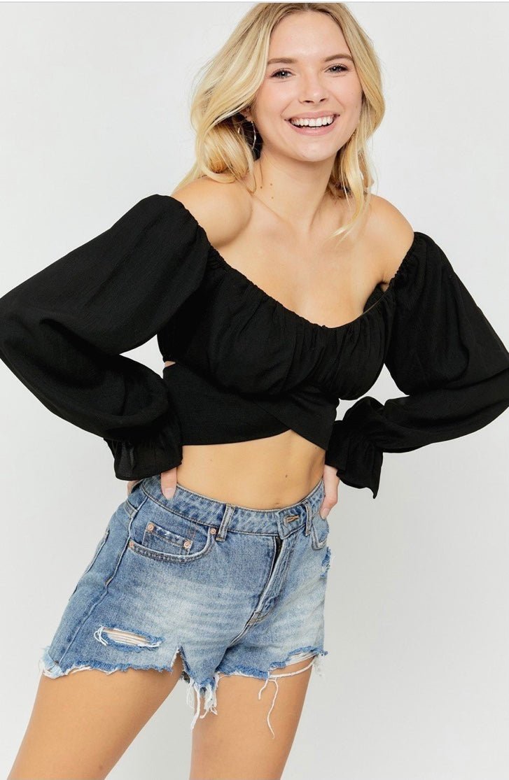 Lola Long Sleeve Crop Top Black - Ali’s Couture 