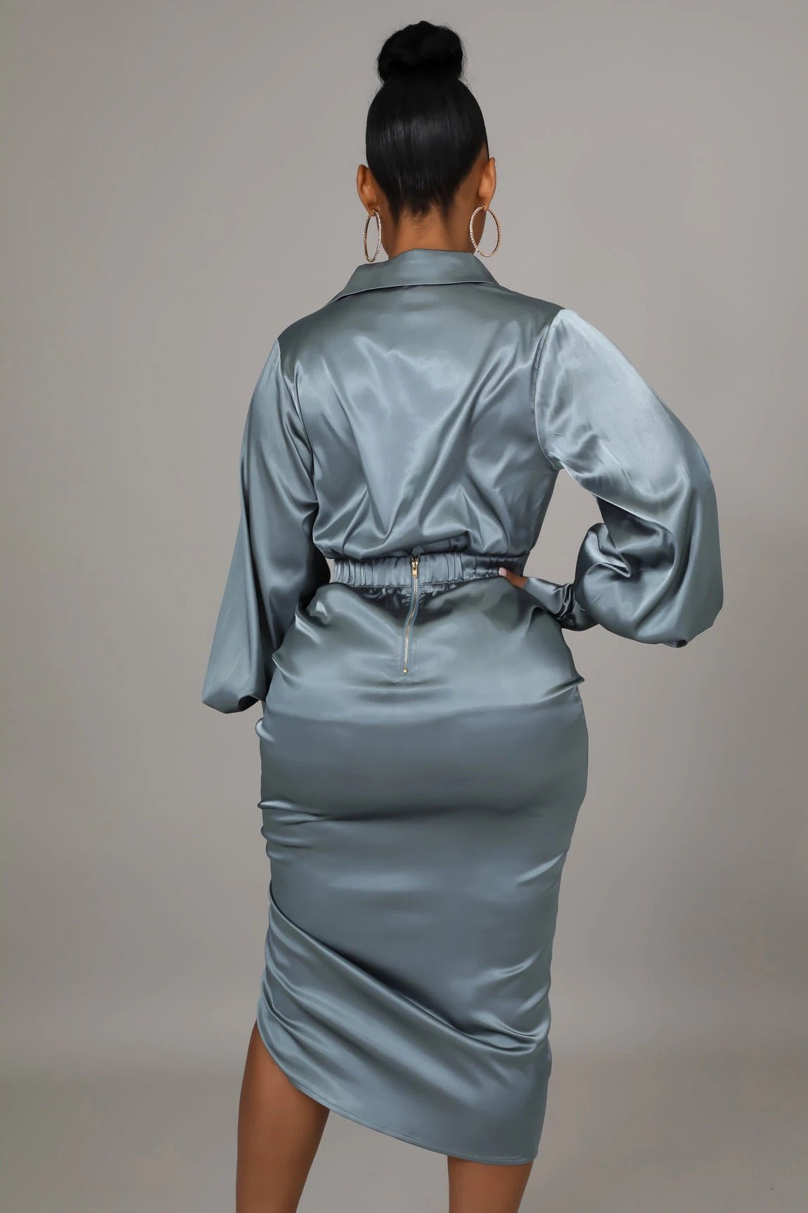 Lotus Satin Skirt Set Sage - Ali’s Couture 