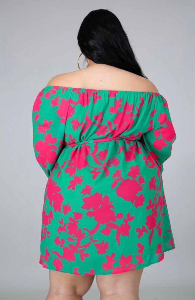 Luau Floral Mini Dress Green (Curvy) - Ali’s Couture 