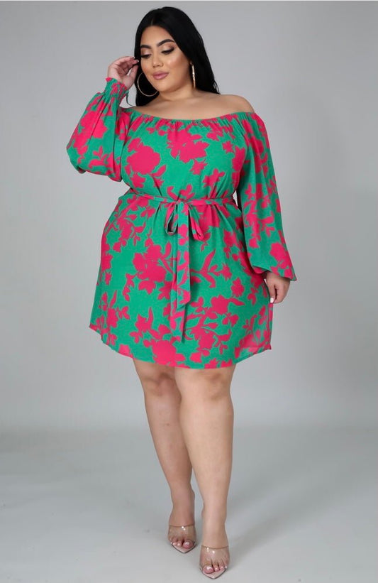 Luau Floral Mini Dress Green (Curvy) - FINAL SALE - Ali’s Couture 