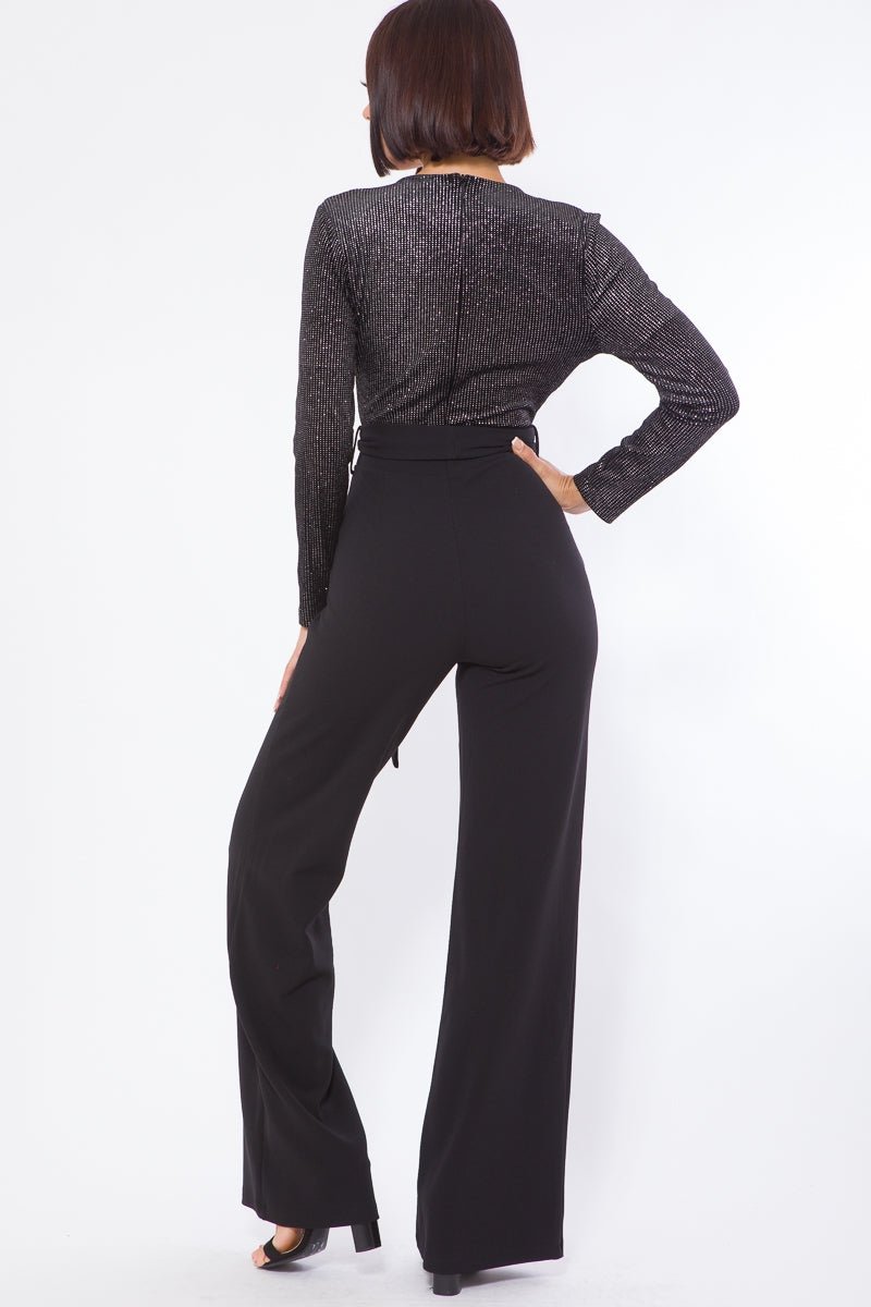 Lucia Two Tone Shimmer Jumpsuit Black - Ali’s Couture 