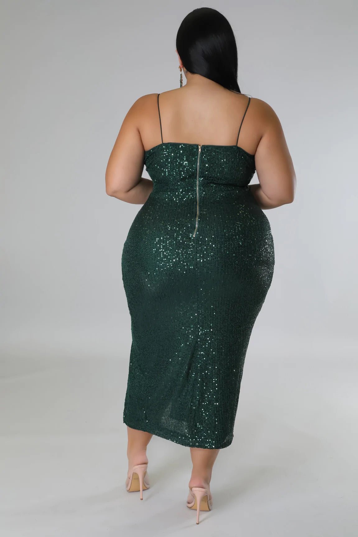 Luminous Sequin Midi Dress Hunter Green (Curvy) | Alis Couture, 1X Luminous Sequin Midi Dress Hunter Green (Curvy) | Alis Couture, 1X
