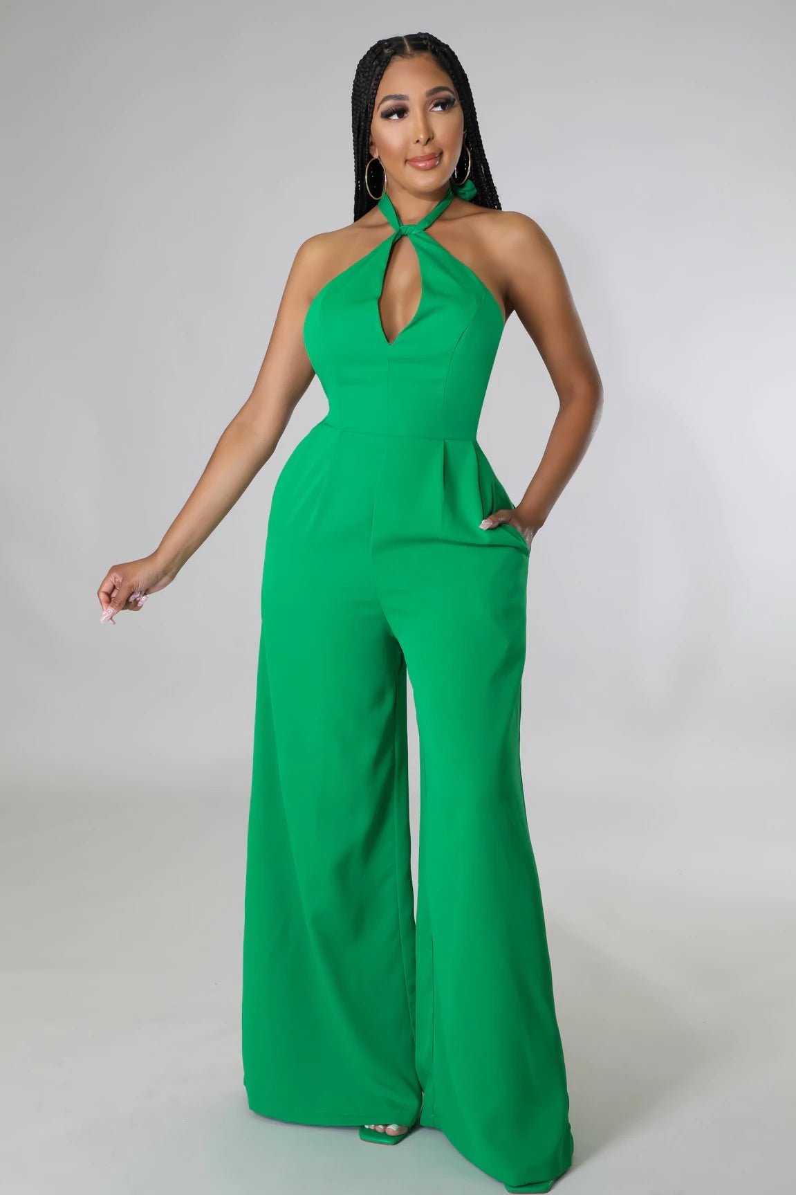 Luvy Wide Leg Halter Jumpsuit Kelly Green - Ali’s Couture 