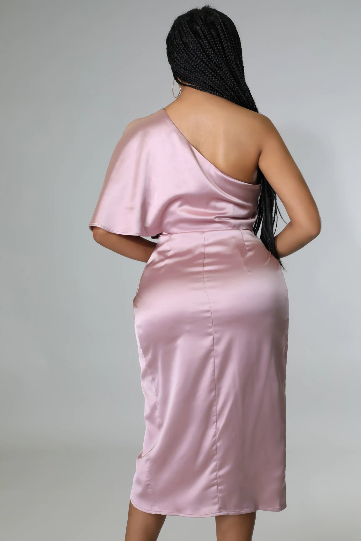 Luxx One Shoulder Satin Midi Dress Mauve - Ali’s Couture 