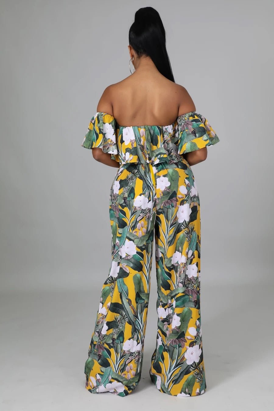 Magnolia Off The Shoulder Tropical Pant Set Multicolor Green - Ali’s Couture 