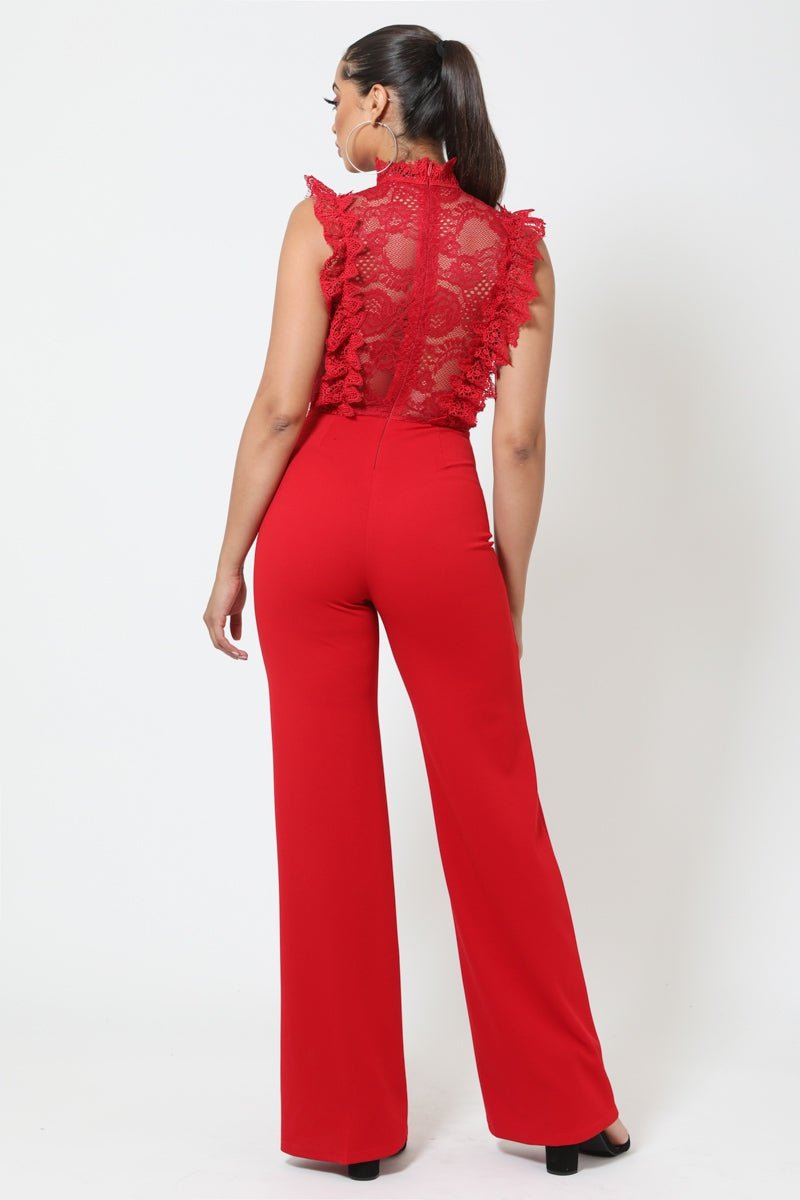 Malina Lace Crotchet Jumpsuit Red - Ali’s Couture 