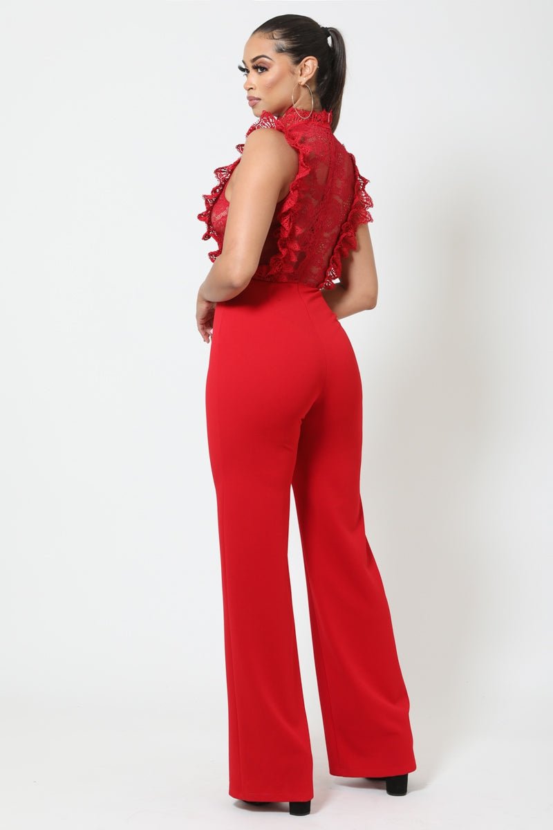 Malina Lace Crotchet Jumpsuit Red - Ali’s Couture 