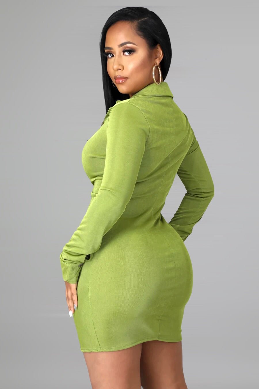 Mariella Ruched Button Down Mini Dress Green - Ali’s Couture 