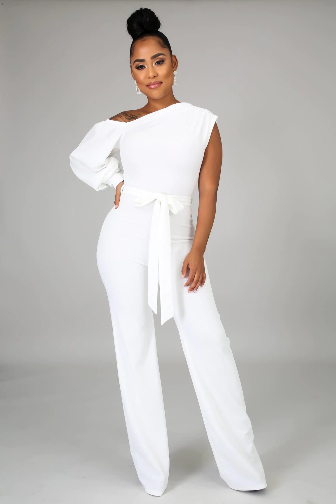 Midnight In Paris One Shoulder Jumpsuit Off White - Ali’s Couture 