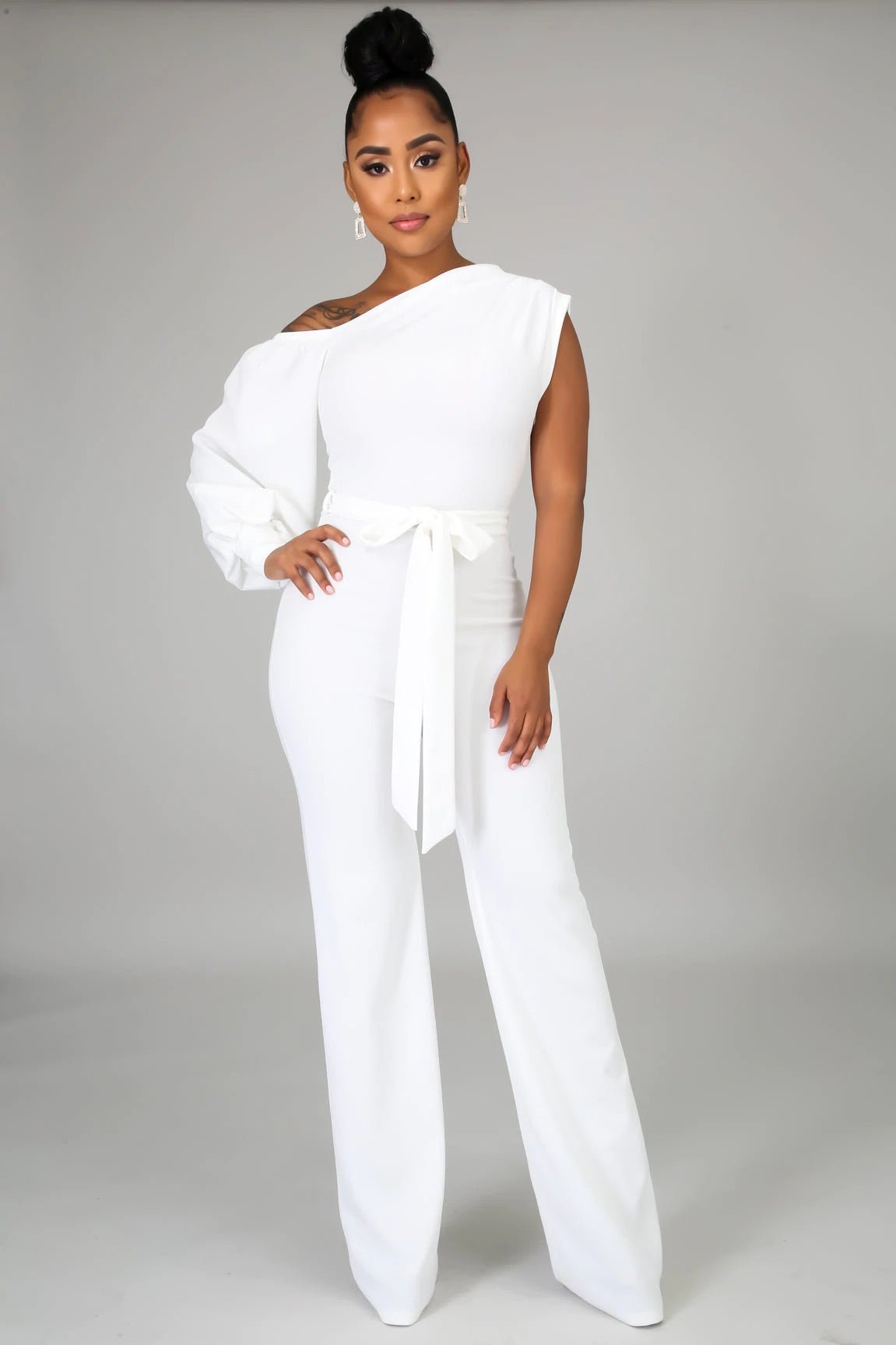 Midnight In Paris One Shoulder Jumpsuit Off White - Ali’s Couture 