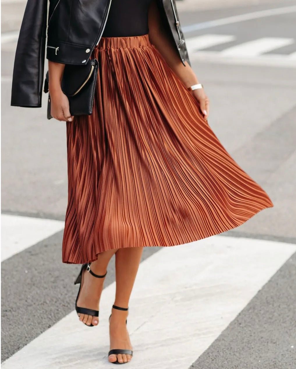 Mika Silky Pleated Skirt Copper - Ali’s Couture 