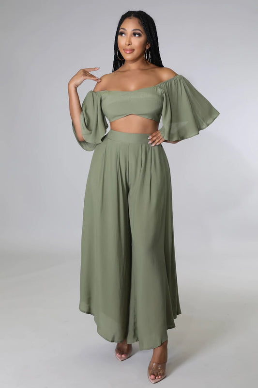 Milo Flowy Pant Set Olive - FINAL SALE - Ali’s Couture 