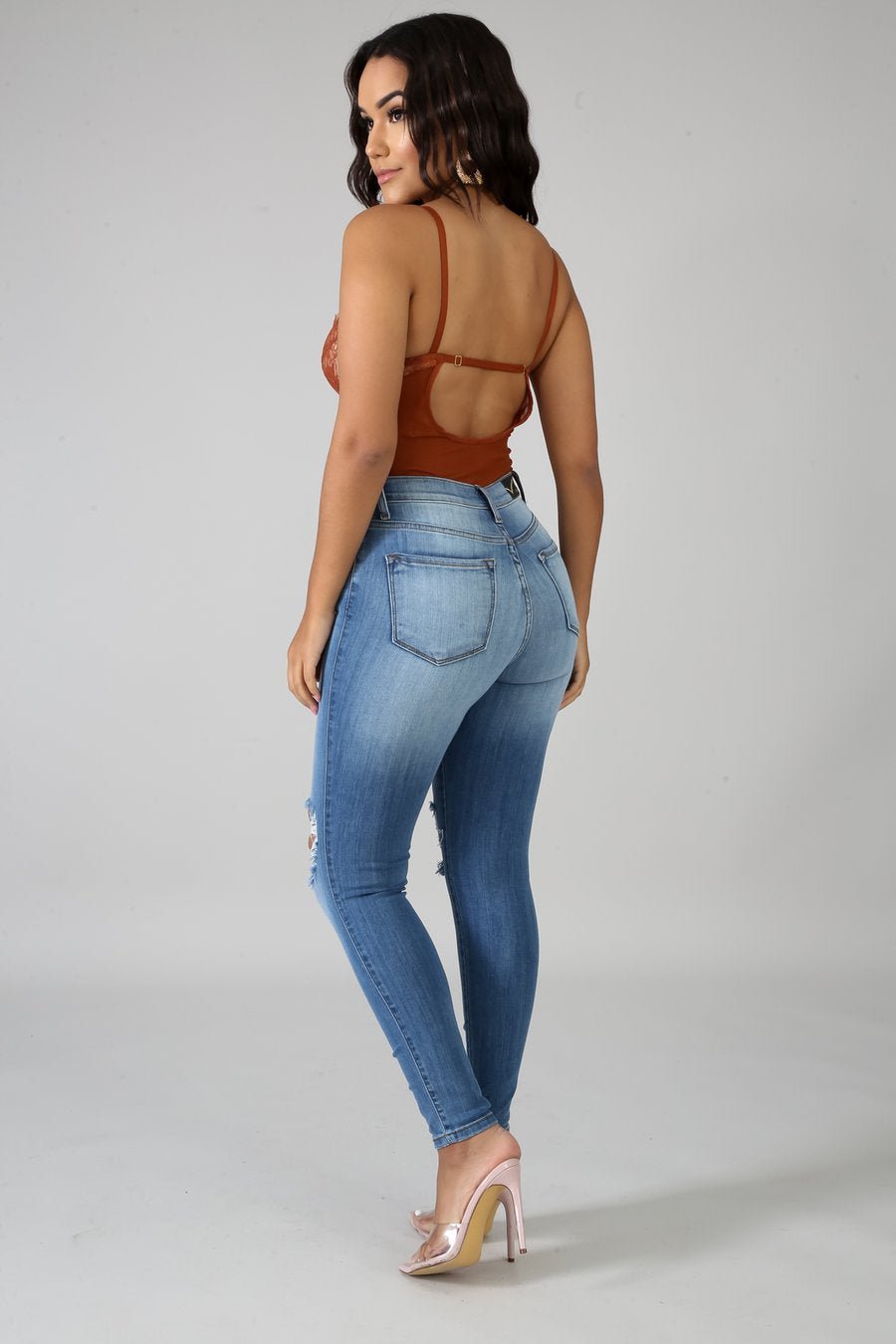 Must Have Distressed Skinny Jeans Medium Wash - Ali’s Couture 