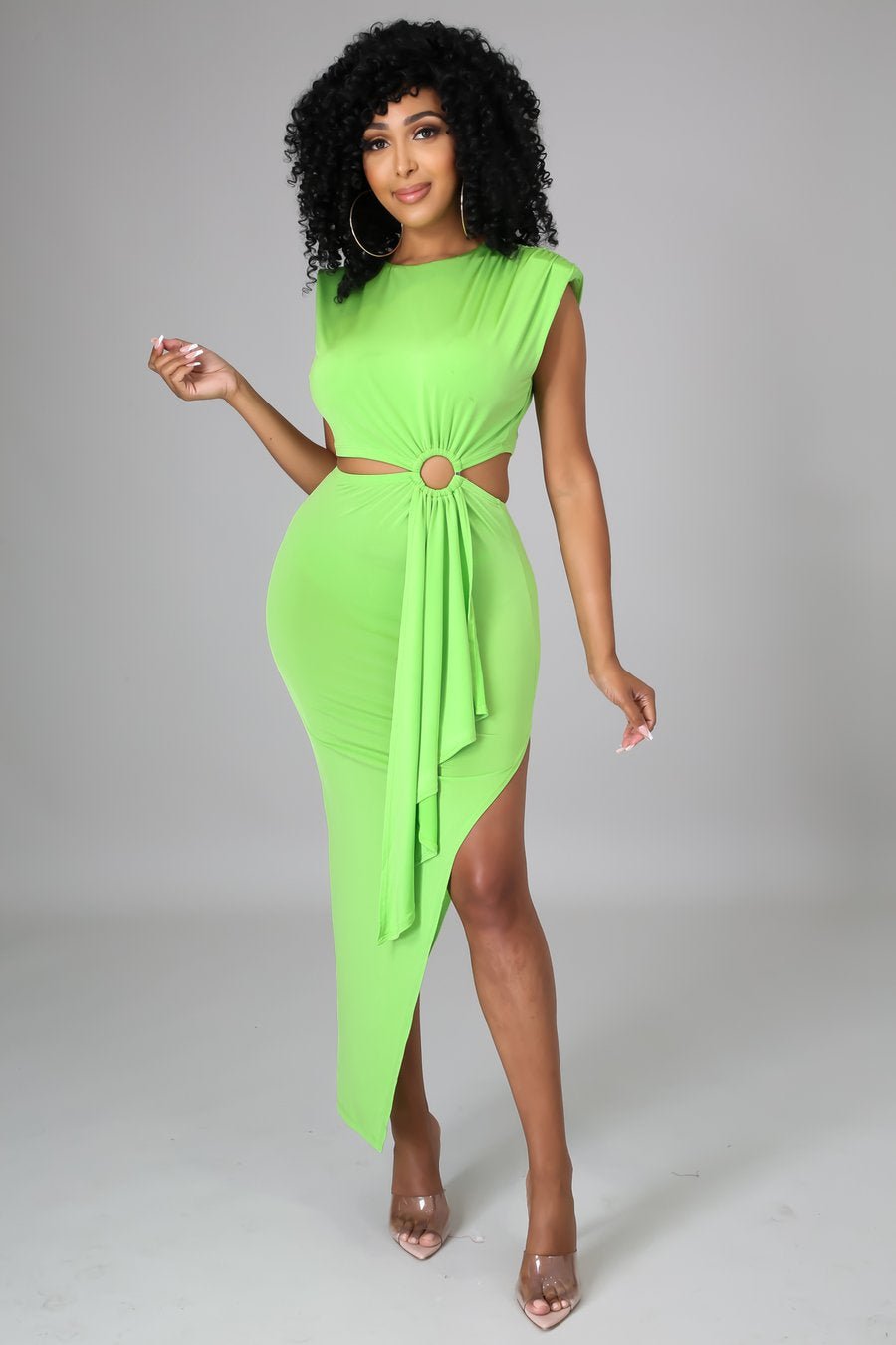 Naomi Cutout Midi Dress Lime Green - FINAL SALE - Ali’s Couture 
