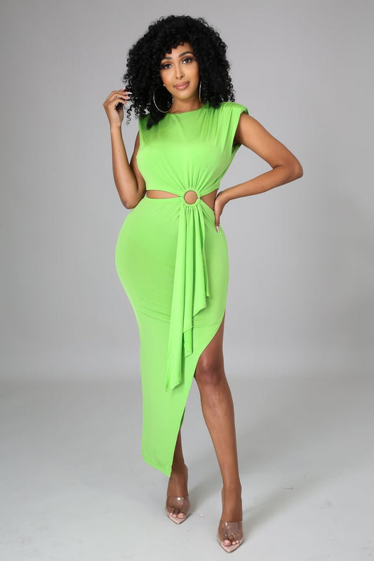Naomi Cutout Midi Dress Lime Green - Ali’s Couture 