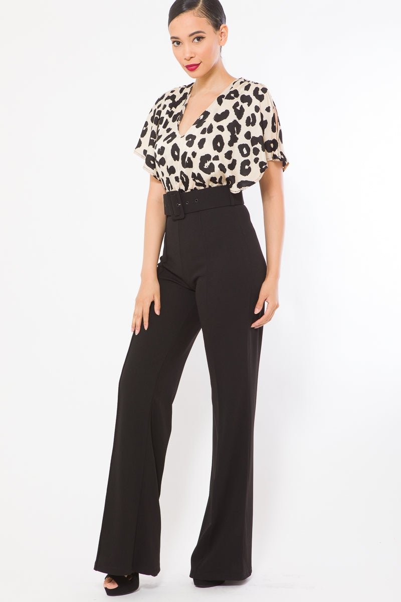 Natalia Two Tone Cheetah Print Jumpsuit Multicolor Black - Ali’s Couture 