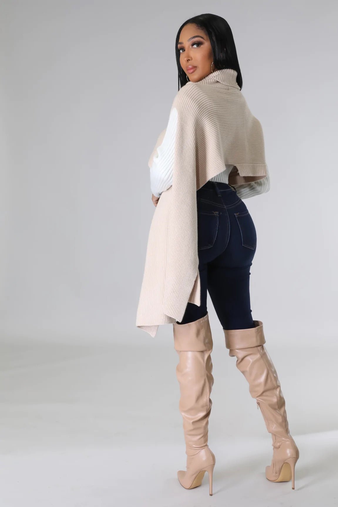 Nevelle Knit Pancho Sweater Taupe - Ali’s Couture 