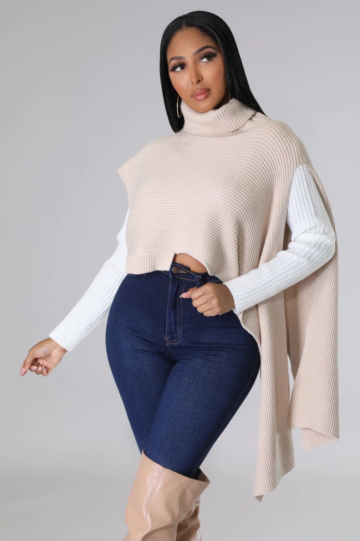 Nevelle Knit Pancho Sweater Taupe - FINAL SALE - Ali’s Couture 