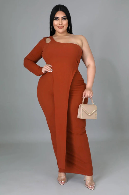 One Sided One Shoulder Skirt Set Rust (Curvy) - FINAL SALE - Ali’s Couture 