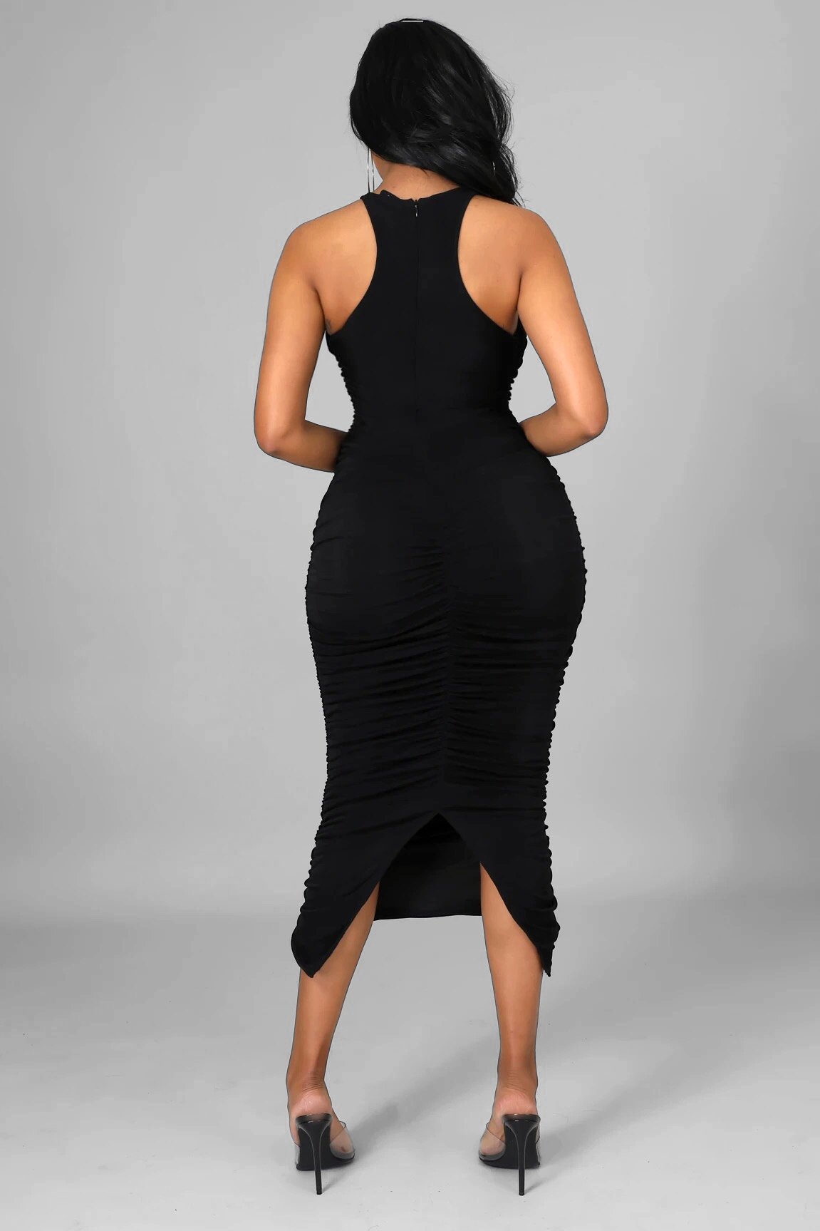 Porsha Ruched Midi Dress Black - Ali’s Couture 