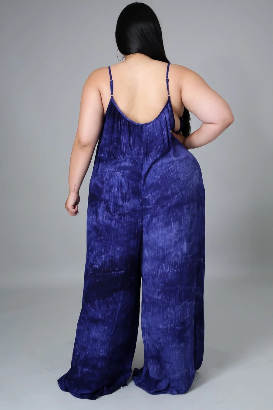 Rave Tie Dye Jumpsuit Navy Blue (Curvy) - Ali’s Couture 