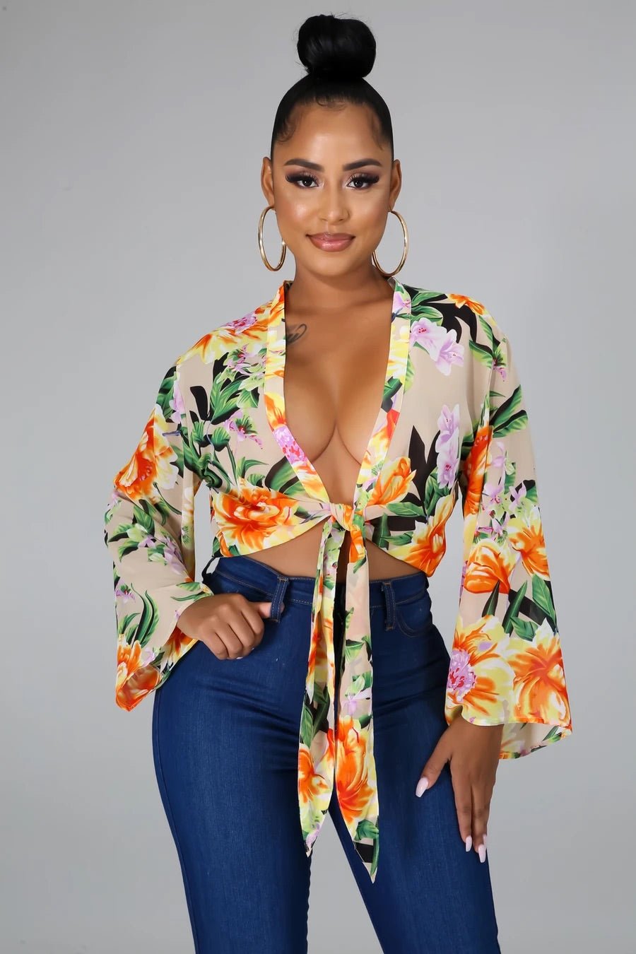 Rose In A Desert Kimono  Floral Top Multicolor - Ali’s Couture 