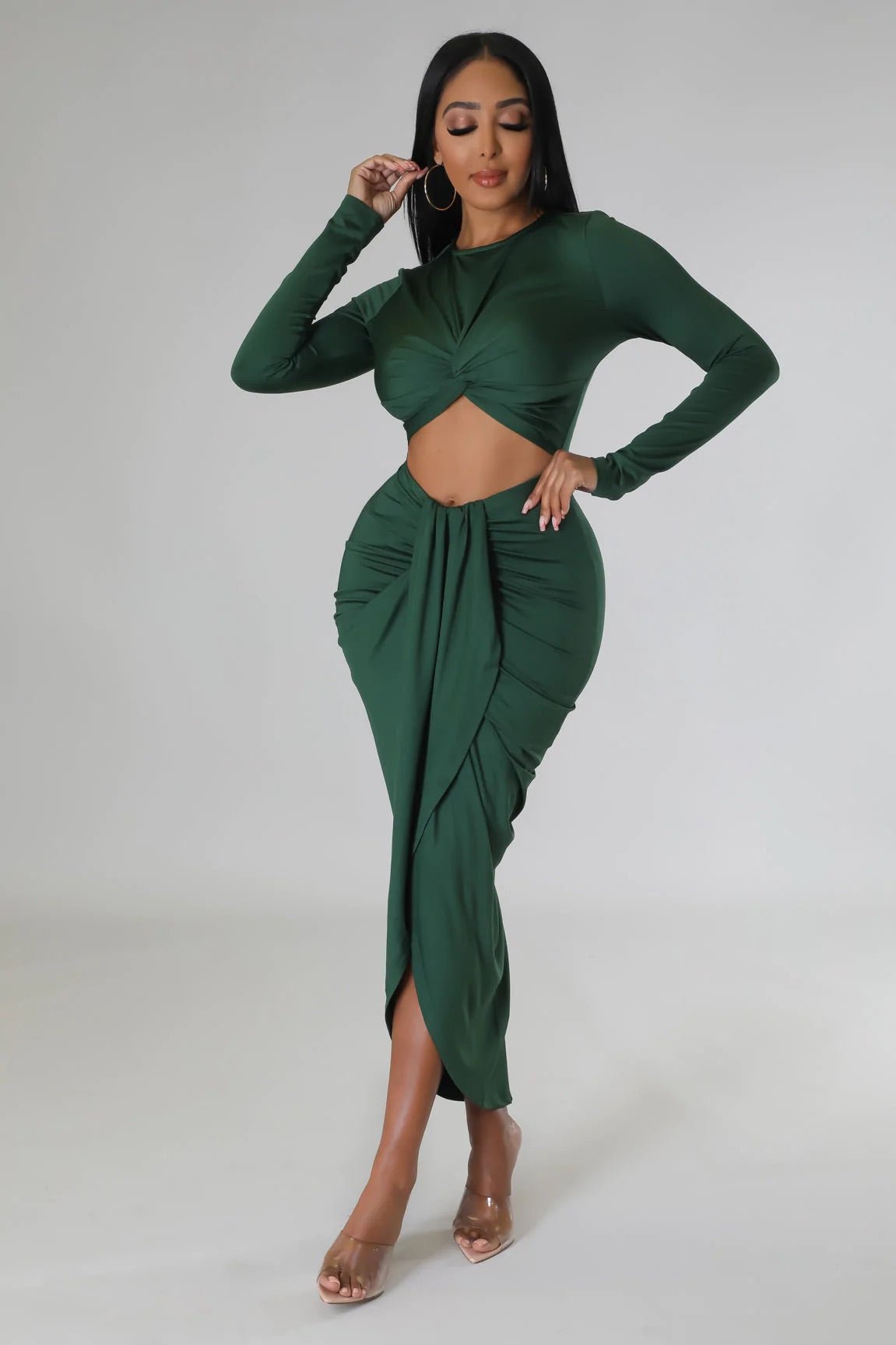 Samina Cutout Midi Dress Hunter Green - Ali’s Couture 
