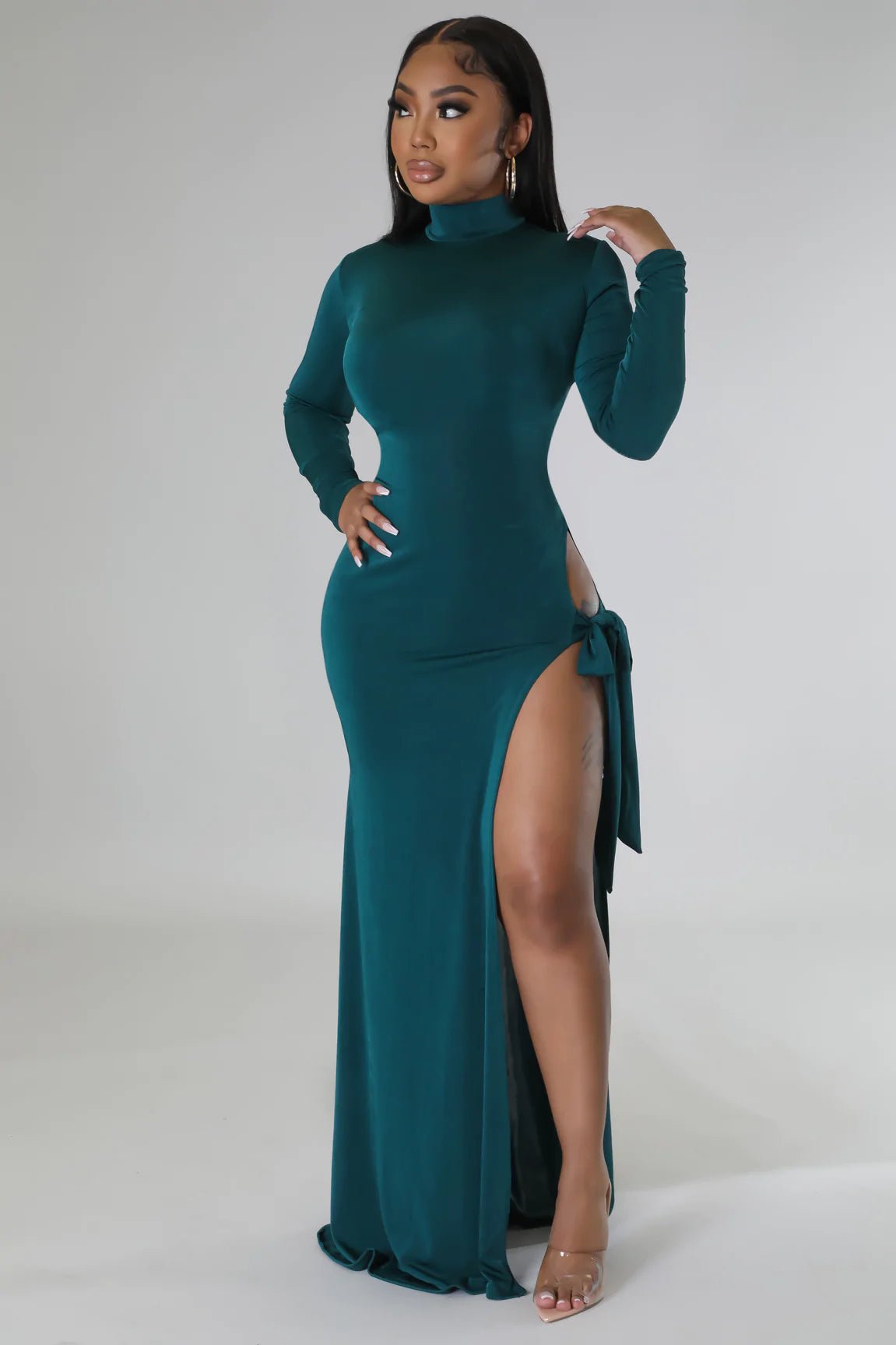 Serena High Slit Maxi Dress Hunter Green - Ali’s Couture 