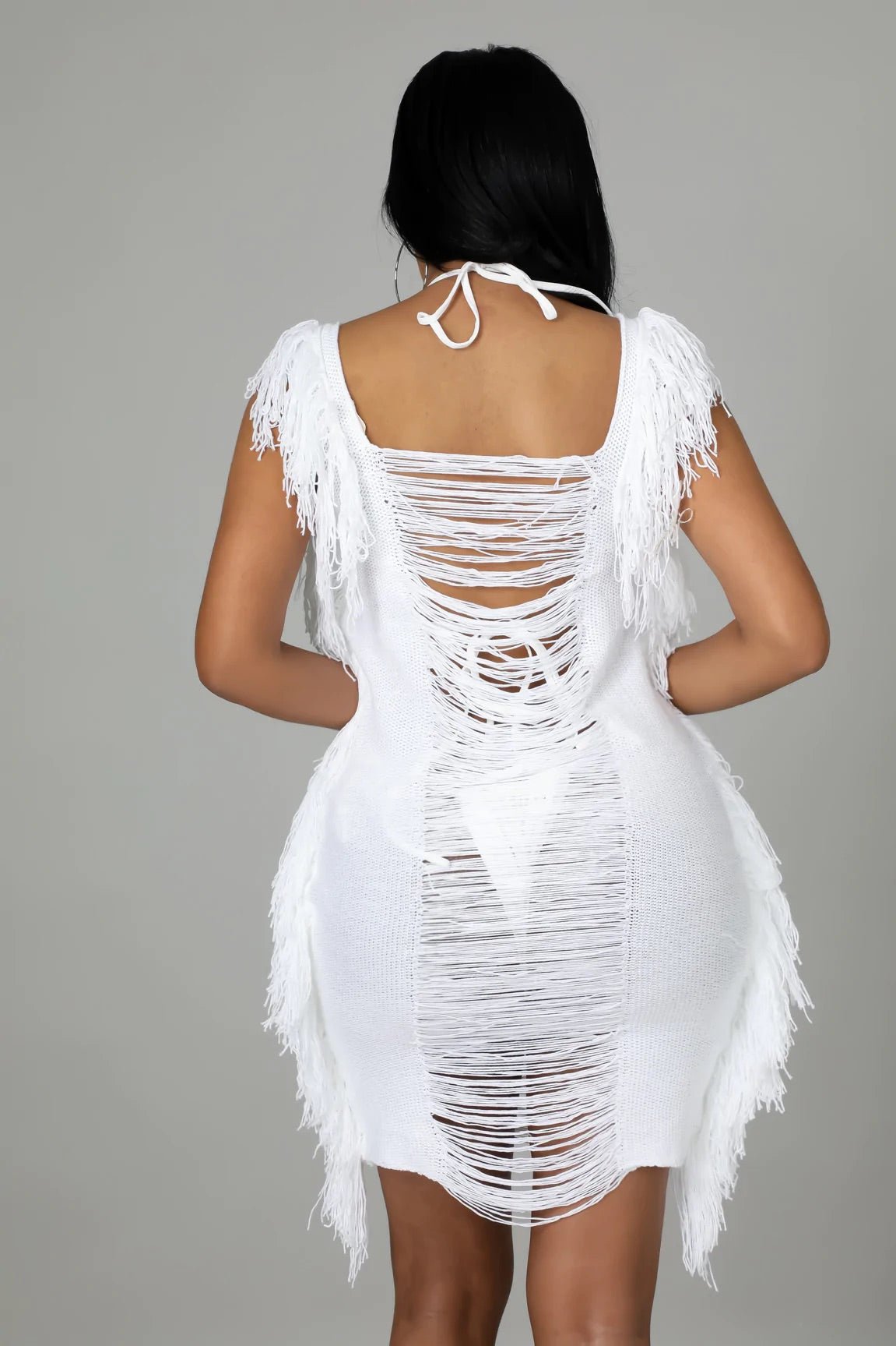 Shake It Off Crochet Cover Up Mini Dress White - Ali’s Couture 