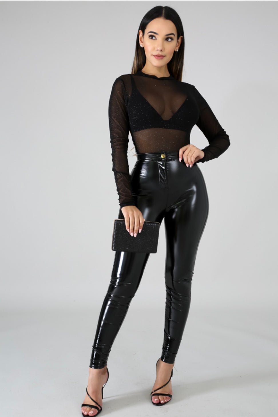 Shimmer Sheer Black Bodysuit - Ali’s Couture 