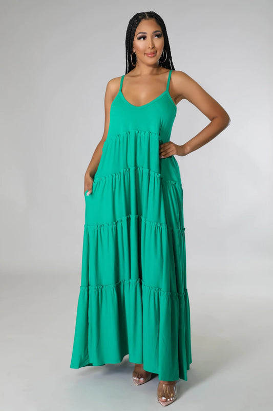 Simple Dreams Tiered Maxi Dress Green - Ali’s Couture 