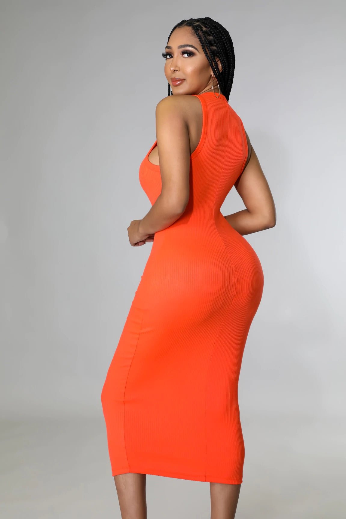 Simple Pleasures Ribbed Midi Dress Orange - Ali’s Couture 